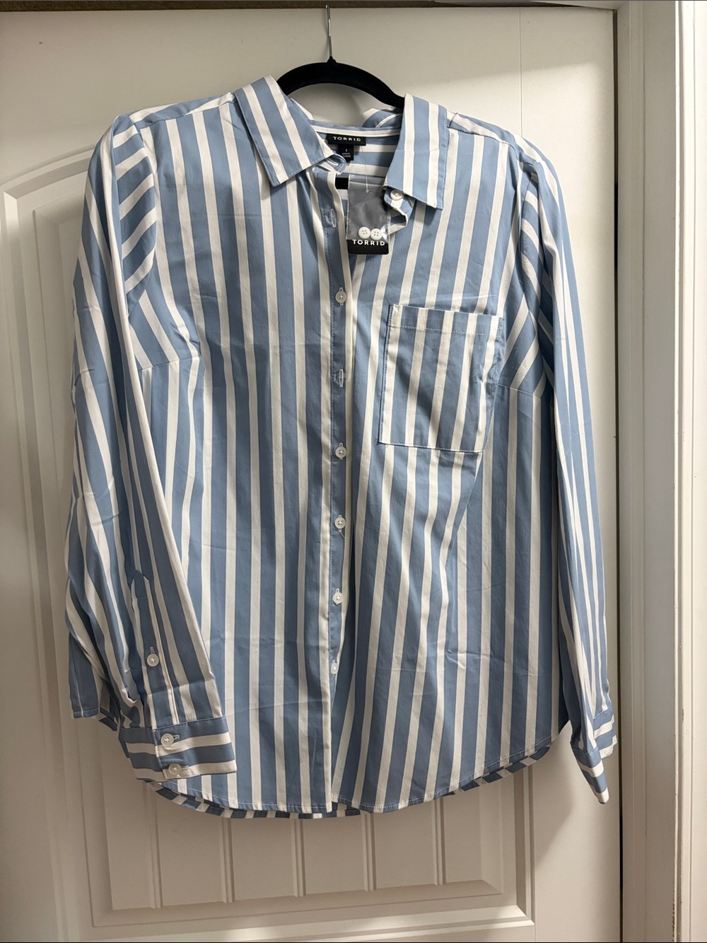 torrid Light Blue and White Vertical Stripe Button-Down Shirt